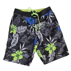 Mens American Eagle Outfitters Floral Board Shorts Swim Trunk Black Green Blue S